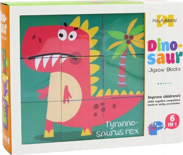 LeanToys Εκπαιδευτικό Παζλ 6 σε 1, Κύβοι με Δεινόσαυρους, 9 Τεμάχια, Πλαστικό, Για παιδιά από 3 ετών