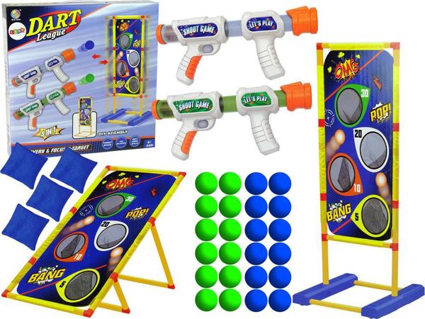 LeanToys Παιχνίδι Δεξιοτεχνίας 4 σε 1 Ρίψη Στόχου με Τσόχινες Τσάντες και Όπλο με Αφρώδη Σφαιρίδια