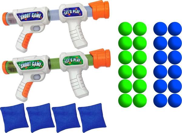 LeanToys Παιχνίδι Δεξιοτεχνίας 4 σε 1 Ρίψη Στόχου με Τσόχινες Τσάντες και Όπλο με Αφρώδη Σφαιρίδια