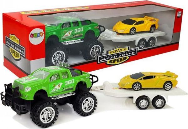 Lean Sport Σετ Οχημάτων, Off-Road Όχημα με Τρέιλερ και Σπορ Αυτοκίνητο, Κίτρινο/Πράσινο, με Κίνηση Τριβής