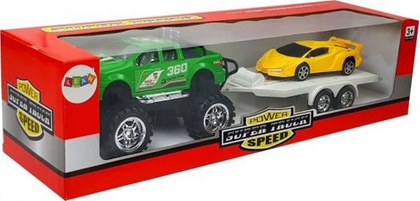 Lean Sport Σετ Οχημάτων, Off-Road Όχημα με Τρέιλερ και Σπορ Αυτοκίνητο, Κίτρινο/Πράσινο, με Κίνηση Τριβής