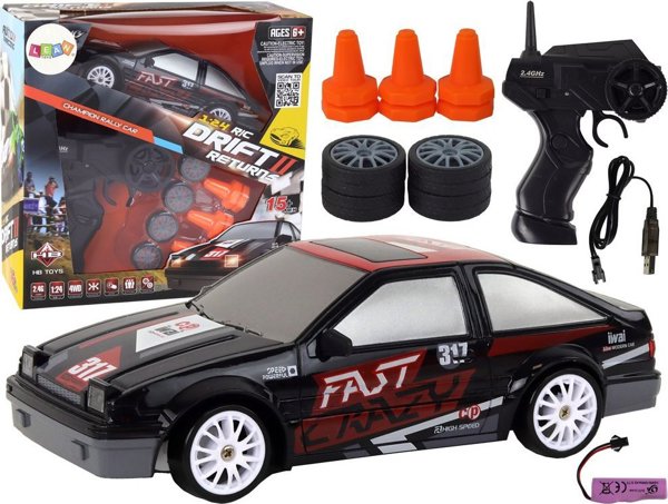 LeanToys Τηλεκατευθυνόμενο Αθλητικό Αυτοκίνητο R/C 1:24, Μαύρο με Ανταλλάξιμους Τροχούς