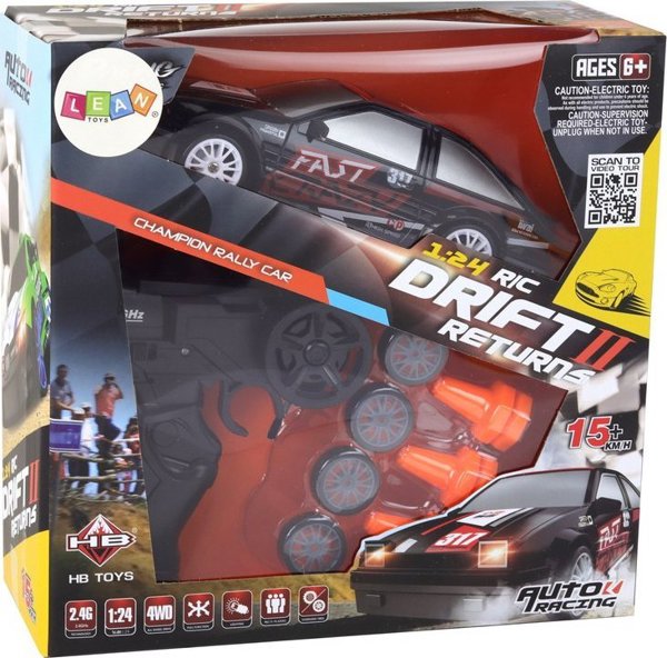 LeanToys Τηλεκατευθυνόμενο Αθλητικό Αυτοκίνητο R/C 1:24, Μαύρο με Ανταλλάξιμους Τροχούς
