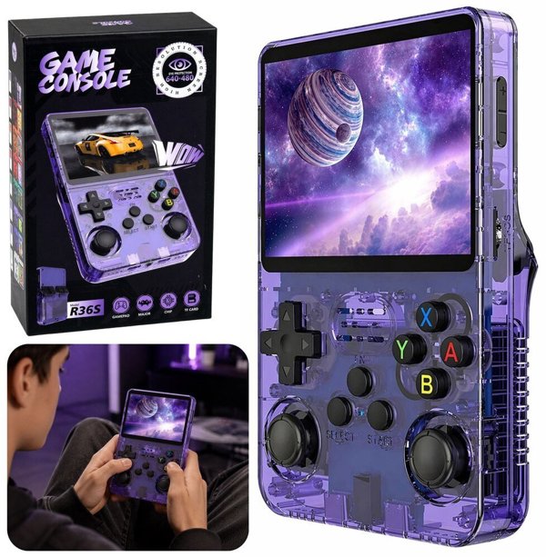 Φορητή ρετρό κονσόλα LeanToys Mini R36S, 21 000, οθόνη 3.5 IPS, μωβ
