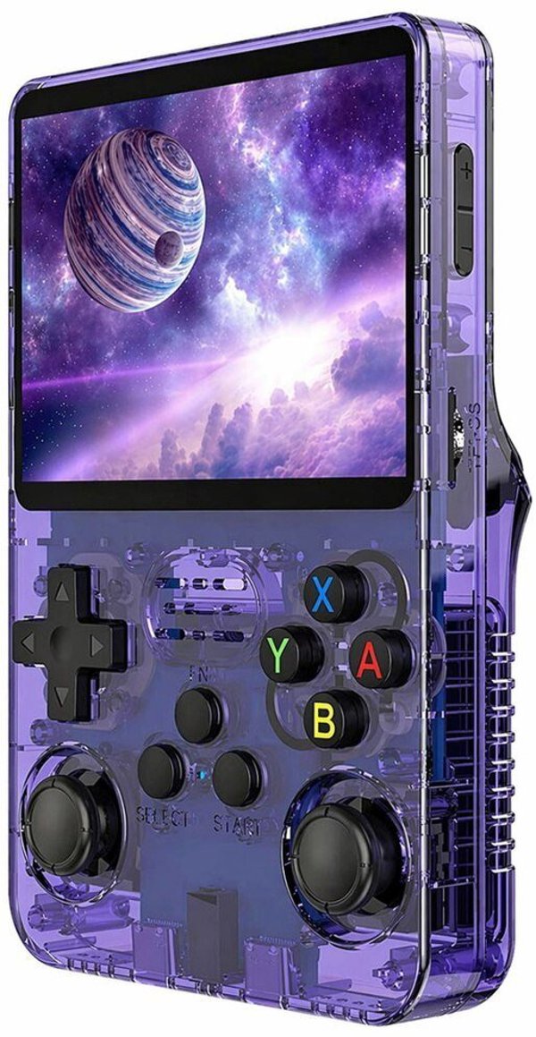 Φορητή ρετρό κονσόλα LeanToys Mini R36S, 21 000, οθόνη 3.5 IPS, μωβ