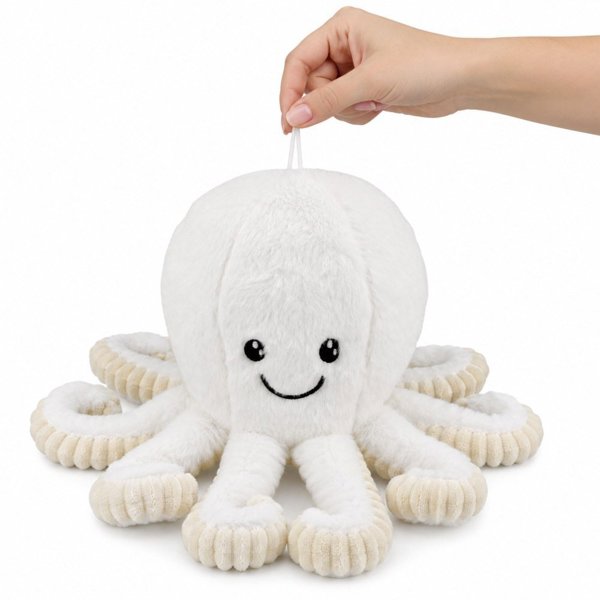 LeanToys Pluszowa Ośmiornica Maskotka Przytulanka Z Przyssawką Biała 16 cm EDUKAMP (31831)
