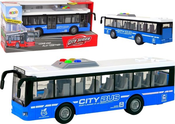 LeanToys Λεωφορείο Μπαταρίας με Φώτα και Ήχους, Κίνηση Τριβής, Μπλε 1:16