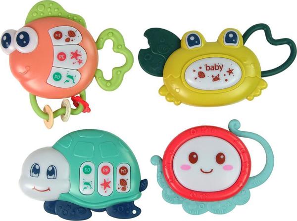 LeanToys Zestaw Grzechotek Dzieciecy 4 sztuki Osmiornica Krab Zwierzeta Morskie Gryzak