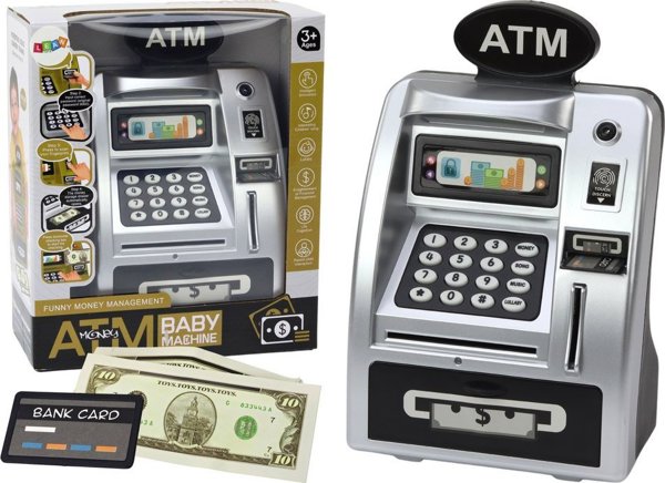 LeanToys ATM Κουμπαράς για Παιδιά, Ηλεκτρονικός Κουμπαράς με Κωδικό, Ασημί/Μαύρο, 13675958