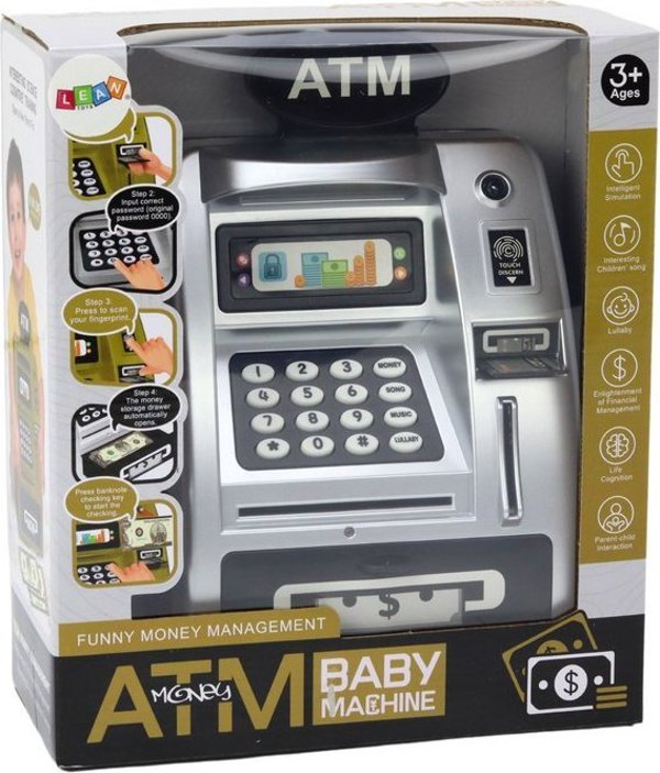LeanToys ATM Κουμπαράς για Παιδιά, Ηλεκτρονικός Κουμπαράς με Κωδικό, Ασημί/Μαύρο, 13675958