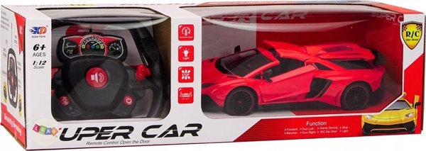 LeanToys Τηλεκατευθυνόμενο Αυτοκίνητο RC 1:12, Κόκκινο, με Ανοιγόμενες Πόρτες, για Παιδιά 3+ Ετών