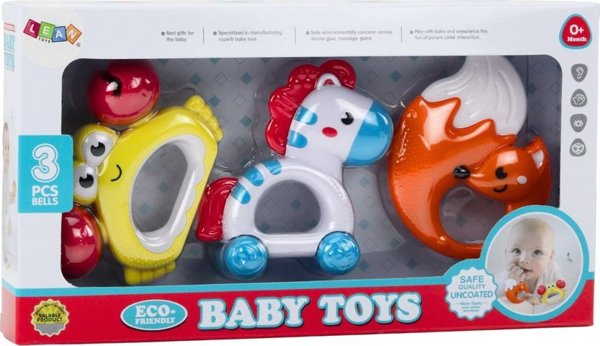 LeanToys Σετ Παιχνιδιών για Βρέφη Κουδουνίστρες Μασητικά Ζέβρα Καβούρι Αλεπού 3 Τεμάχια