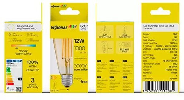 LED Filament bulb E27  ST64  12W  1380lm  3000K  360 degrees   amber 4752233015981 (4752233015981)