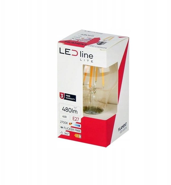 LED line Λάμπα LED E27 4W 2700K 480lm A60 Globe Filament, Θερμό Λευκό Φως
