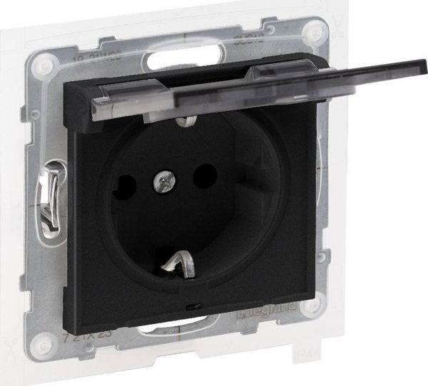 Legrand Suno Πρίζα Σούκο 2P+Z 16A 250V με Κάλυμμα IP44, Αυτόματοι Ακροδέκτες, Μαύρο - 721423