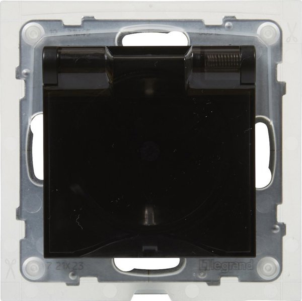 Legrand Suno Πρίζα Σούκο 2P+Z 16A 250V με Κάλυμμα IP44, Αυτόματοι Ακροδέκτες, Μαύρο - 721423