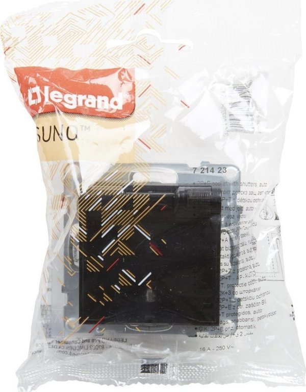 Legrand Suno Πρίζα Σούκο 2P+Z 16A 250V με Κάλυμμα IP44, Αυτόματοι Ακροδέκτες, Μαύρο - 721423