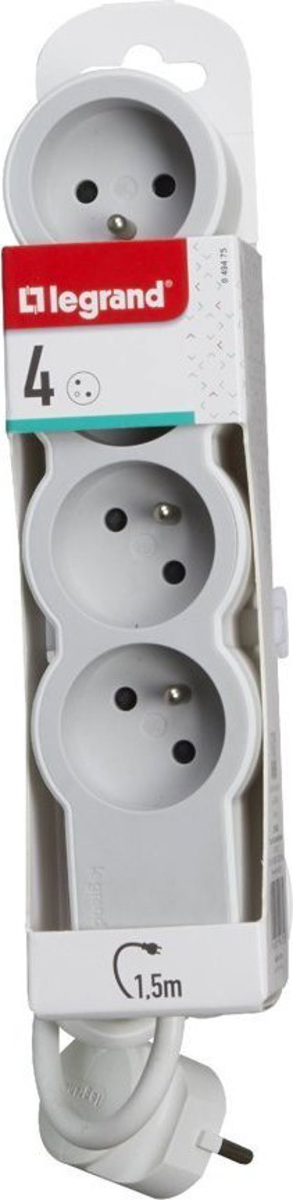 Legrand Πολύπριζο 4 Θέσεων με Διακόπτη 2P+Z, 16A, Καλώδιο 1.5m, Λευκό/Γκρι (049475)