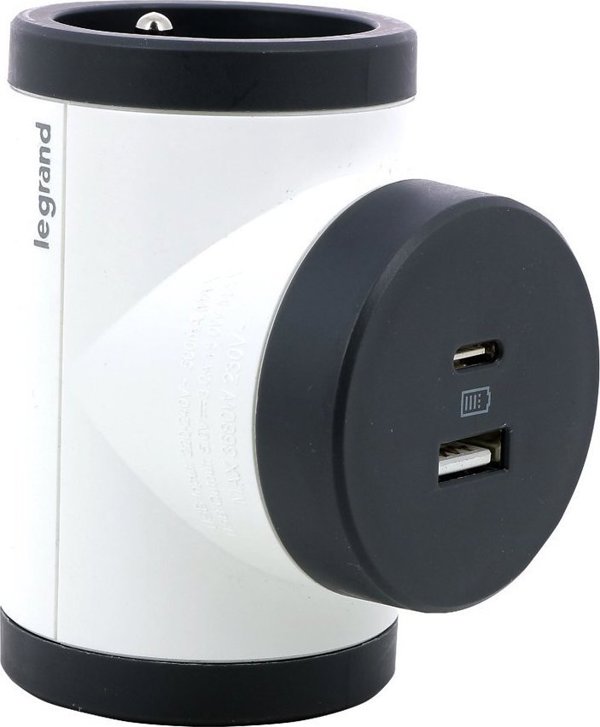 Legrand Περιστροφικός Διακλαδωτής Πρίζας 2x2P+T με Θύρες USB-A & USB-C, 3680W, Λευκό/Μαύρο (049437)
