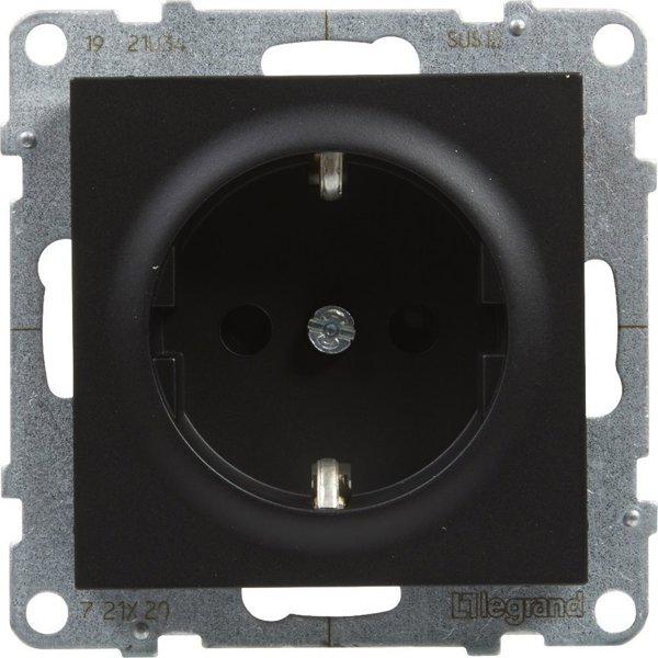 Legrand SUNO Πρίζα Σούκο 2P+Z 16A 250V με Κλείστρο και Αυτόματους Ακροδέκτες, Μαύρο - 721420