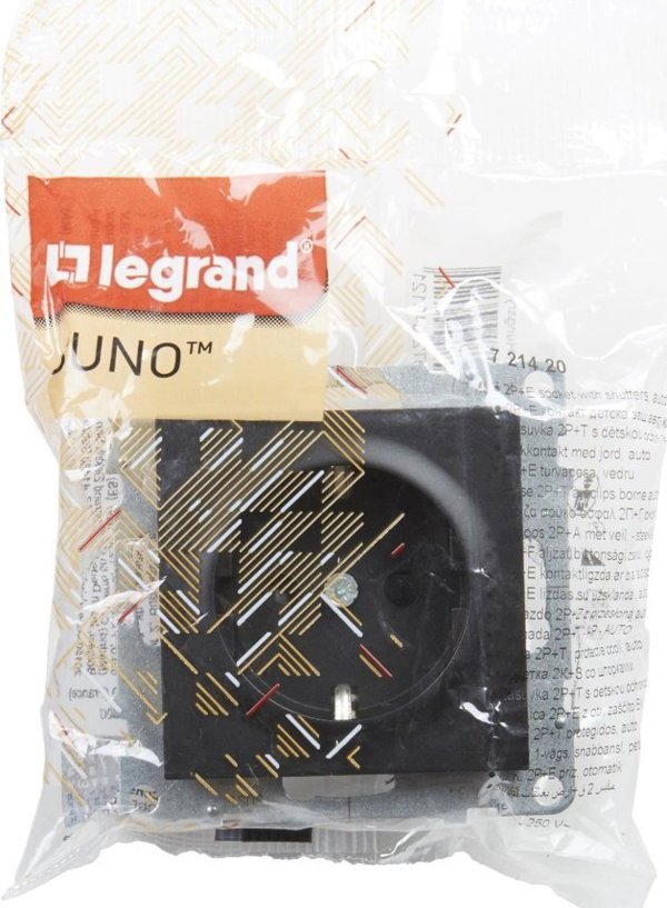 Legrand SUNO Πρίζα Σούκο 2P+Z 16A 250V με Κλείστρο και Αυτόματους Ακροδέκτες, Μαύρο - 721420