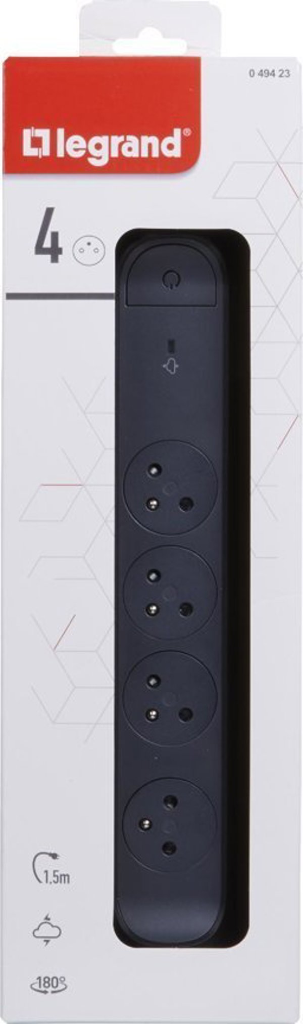 Legrand Πολύπριζο Ασφαλείας 4 Θέσεων με Διακόπτη και Προστασία Υπέρτασης, 1.5m, 049423