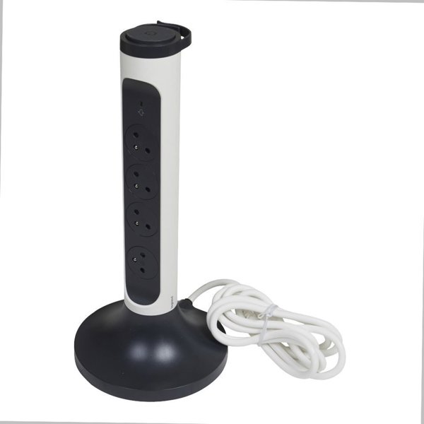 Legrand Πολύπριζο Πύργος 4 Θέσεων 049410 με Απαγωγέα Υπερτάσεων, Καλώδιο 2m, Λευκό/Γραφίτης