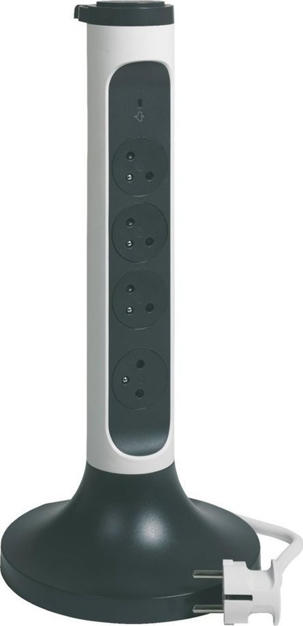 Legrand Πολύπριζο Πύργος 4 Θέσεων 049410 με Απαγωγέα Υπερτάσεων, Καλώδιο 2m, Λευκό/Γραφίτης