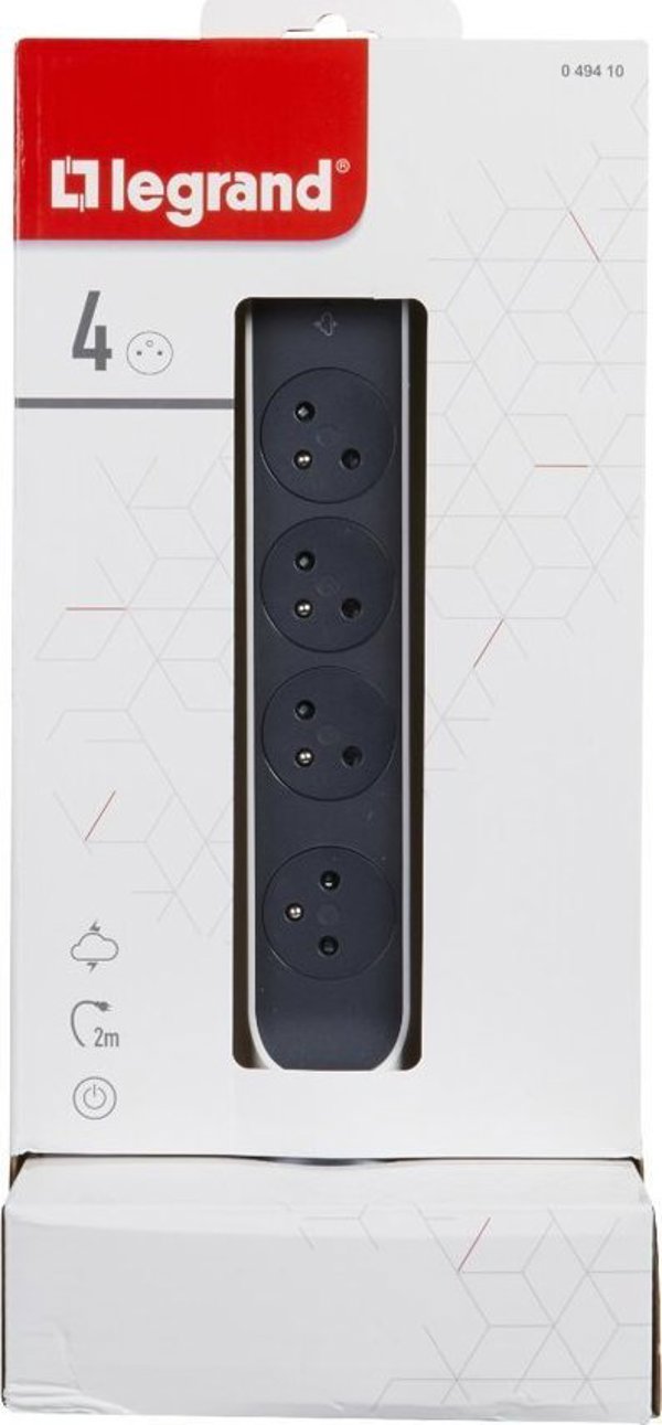 Legrand Πολύπριζο Πύργος 4 Θέσεων 049410 με Απαγωγέα Υπερτάσεων, Καλώδιο 2m, Λευκό/Γραφίτης