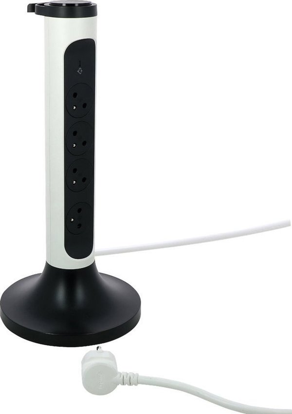 Legrand Πολύπριζο Πύργος 4 Θέσεων 049410 με Απαγωγέα Υπερτάσεων, Καλώδιο 2m, Λευκό/Γραφίτης