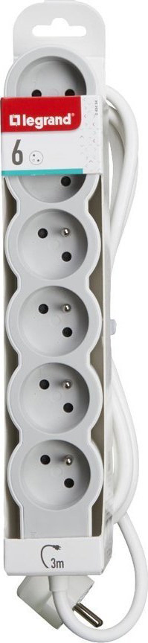 Legrand Πολύπριζο 6 Θέσεων με Καλώδιο 3m, 16A, 230V, Λευκό/Γκρι - 049494