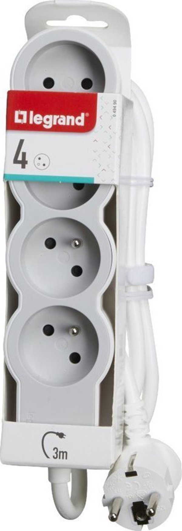 Legrand Πολύπριζο 4 Θέσεων με Γείωση 3 Μέτρων 049490, Λευκό