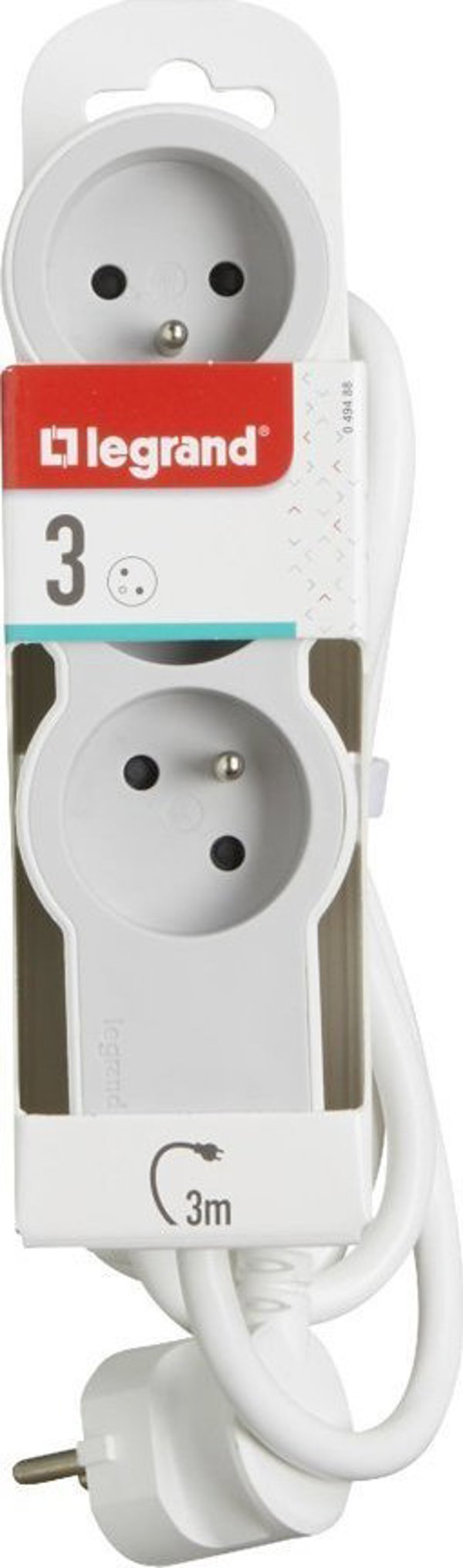 Legrand Πολύπριζο Επέκτασης 3 Θέσεων 16A 3680W, Μήκος 3m, Λευκό/Γκρι (049488)