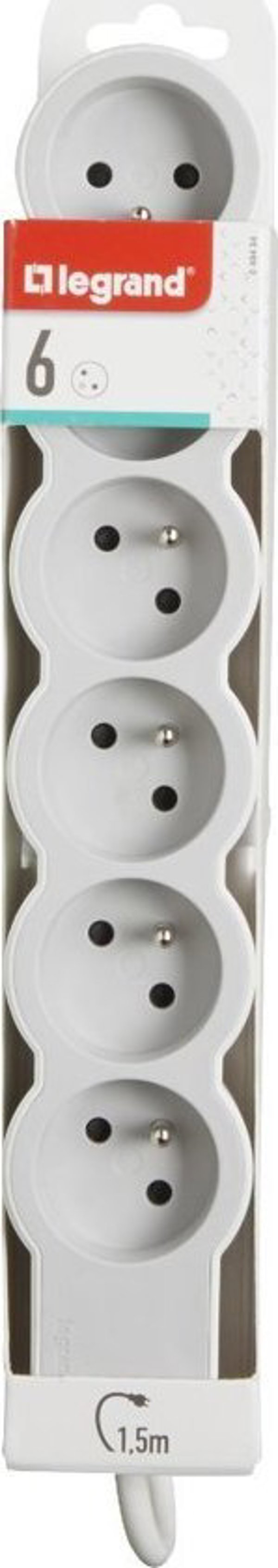 Legrand Πολύπριζο 6 Θέσεων με Γείωση, Καλώδιο 1.5m, 16A/3680W, Λευκό/Γκρι (049484)
