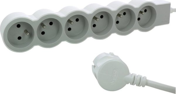 Legrand Πολύπριζο 6 Θέσεων με Γείωση, Καλώδιο 1.5m, 16A/3680W, Λευκό/Γκρι (049484)