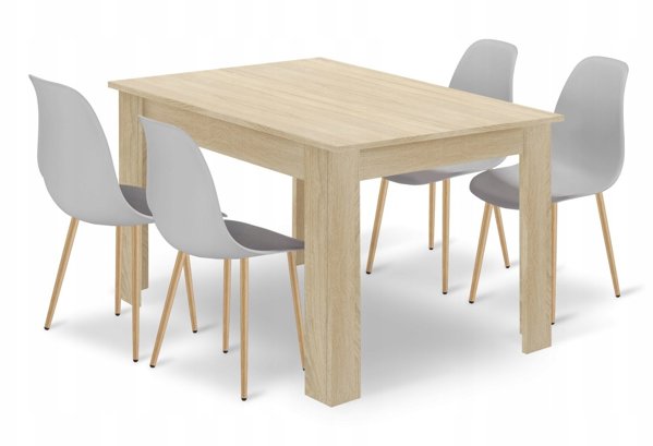 Leobert Σετ Τραπεζαρίας NP 120x80cm Δρυς Sonoma με 4 Καρέκλες WAT Γκρι - Πόδια Φυσικού Ξύλου
