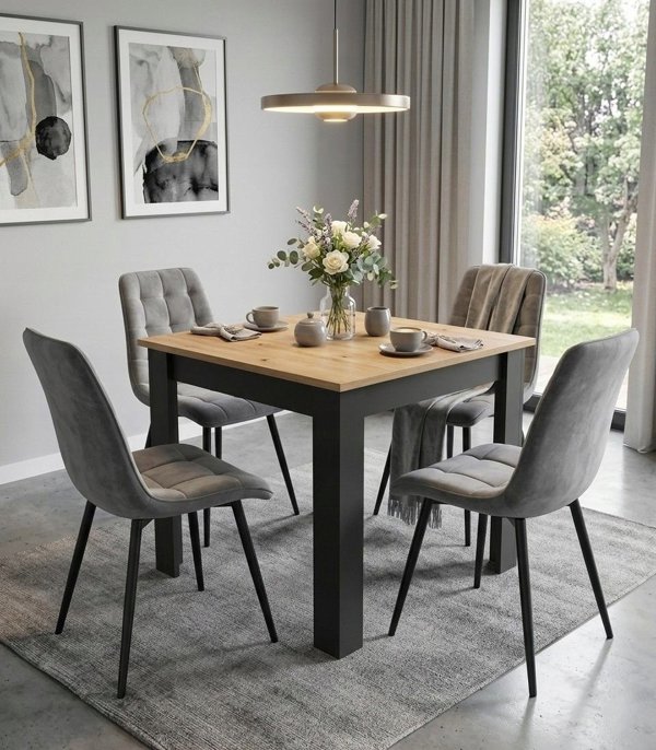 Leobert Καρέκλα Τραπεζαρίας Split - Σετ 2 Τεμάχια, Βελούδινη Επένδυση, Σκούρο Γκρι Χρώμα με Μαύρα Πόδια