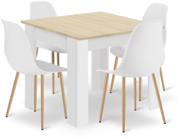 Leobert Σετ Τραπεζαρίας NP 80x80cm Sonoma Δρυς & Λευκό με 4 Καρέκλες WAT Λευκές/Φυσικά Πόδια