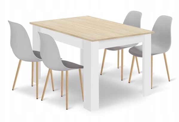 Σετ Τραπεζαρίας Leobert NP 120x80cm, Τραπέζι Dab Sonoma/Λευκό με 4 Καρέκλες WAT Γκρι, Φυσικά Πόδια