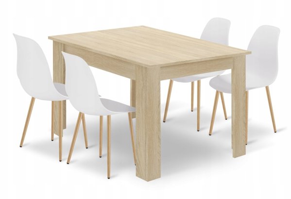 Leobert Σετ Τραπεζαρίας NP 120x80cm με 4 Καρέκλες WAT, Dab Sonoma & Λευκό/Φυσικό Χρώμα