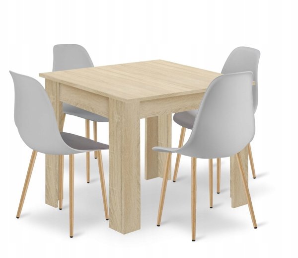 Leobert Σετ Τραπεζαρίας NP 80x80cm, Τραπέζι Dab Sonoma με 4 Καρέκλες WAT Γκρι και Φυσικά Πόδια