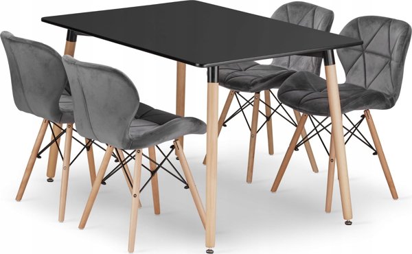 Leobert Zestaw stol prostokatny ADRIA 120x80 czarny + 4 krzesla LAGO szare