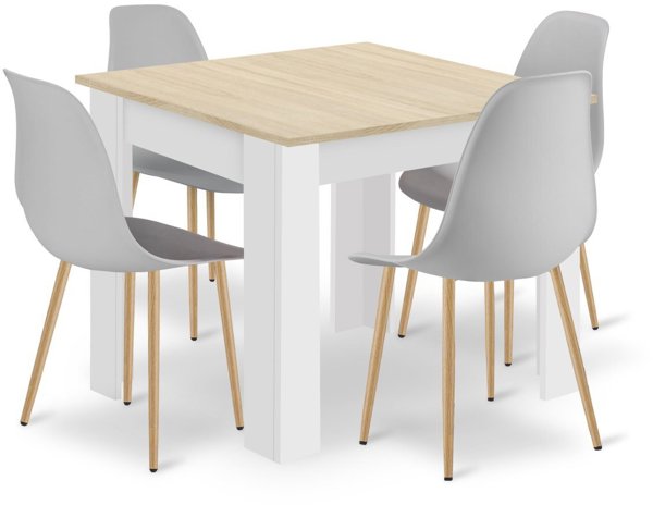 Leobert Σετ Τραπεζαρίας NP 80x80cm, Τραπέζι Dab Sonoma/Λευκό και 4 Καρέκλες WAT Γκρι με Φυσικά Πόδια