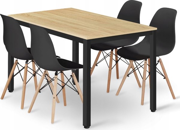 Σετ Leobert Τραπέζι ΤΕSSA 120x60 Ανοιχτό Δρυς + 4 Καρέκλες OSAKA Μαύρες
