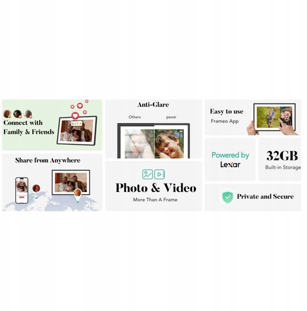 Lexar I Pexar Digital Picture Frame I 10.1-inch (Black) expandable with 32GB SD card or USB Flash