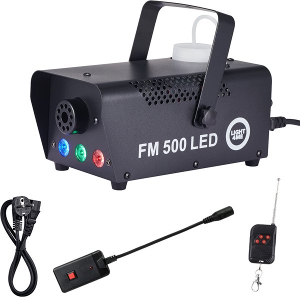 LIGHT4ME FM 500 LED V2 γεννήτρια καπνού ομίχλης 500W με χειριστήριο ασύρματο και ενσύρματο 3x1W RGB