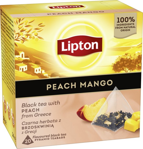 Lipton Μαύρο Τσάι σε Πυραμίδες, Γεύση Ροδάκινο & Μάνγκο, 20 Φακελάκια