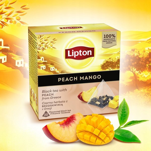 Lipton Μαύρο Τσάι σε Πυραμίδες, Γεύση Ροδάκινο & Μάνγκο, 20 Φακελάκια