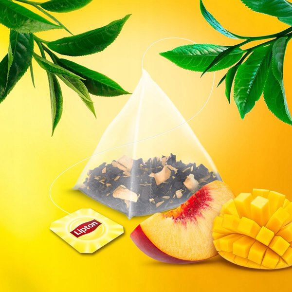 Lipton Μαύρο Τσάι σε Πυραμίδες, Γεύση Ροδάκινο & Μάνγκο, 20 Φακελάκια