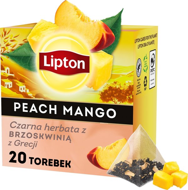 Lipton Μαύρο Τσάι σε Πυραμίδες, Γεύση Ροδάκινο & Μάνγκο, 20 Φακελάκια